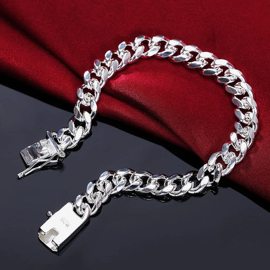 925 Sterling Silver Exquisite Solid Chain Bracelet Fashion Charm Women Men