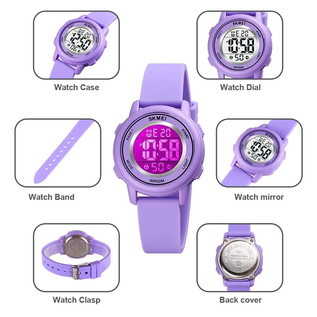 Colorful Kids Boys Girls Led Digital Watch Waterproof Alarm