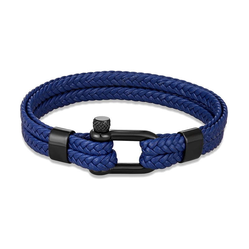 Navy Style Men U shape Shackle Woven Multilayer Leather Bracelets