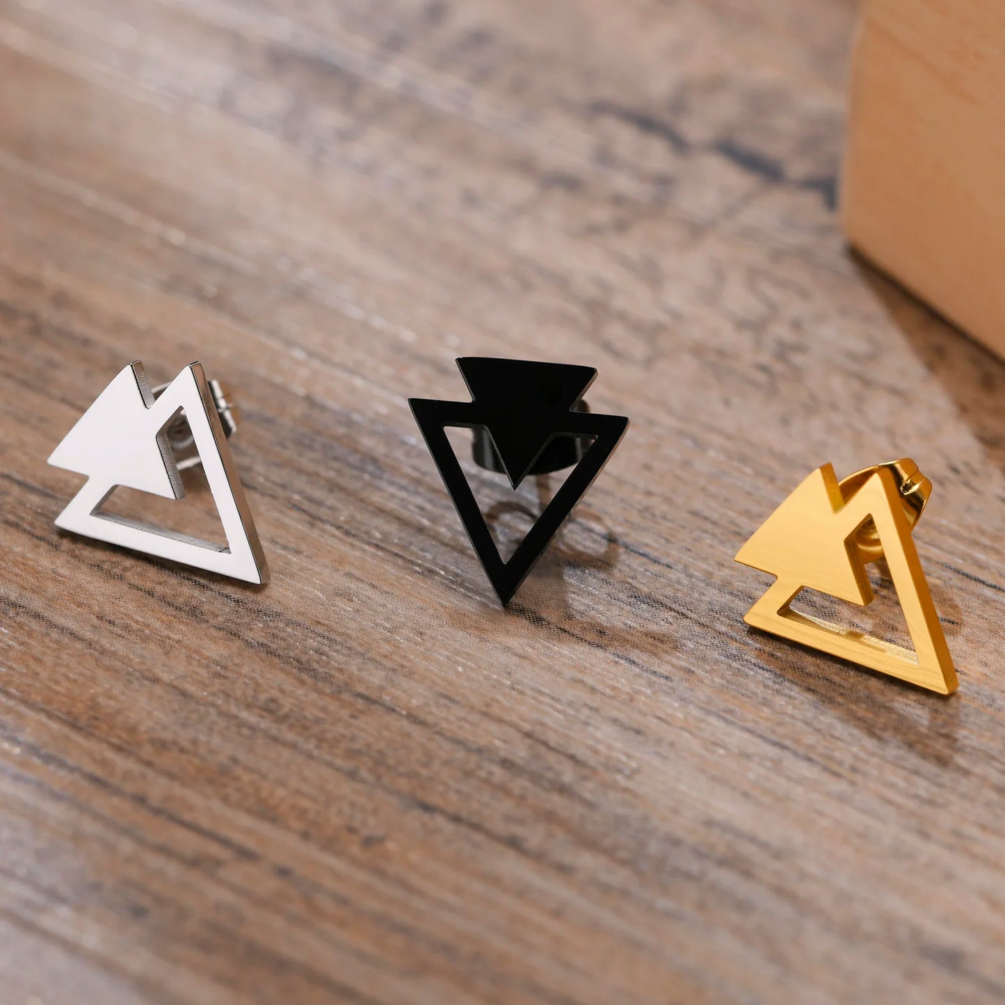 Stud Earring Men Stainless Steel Double Triangle Arrow Geometric Earrings