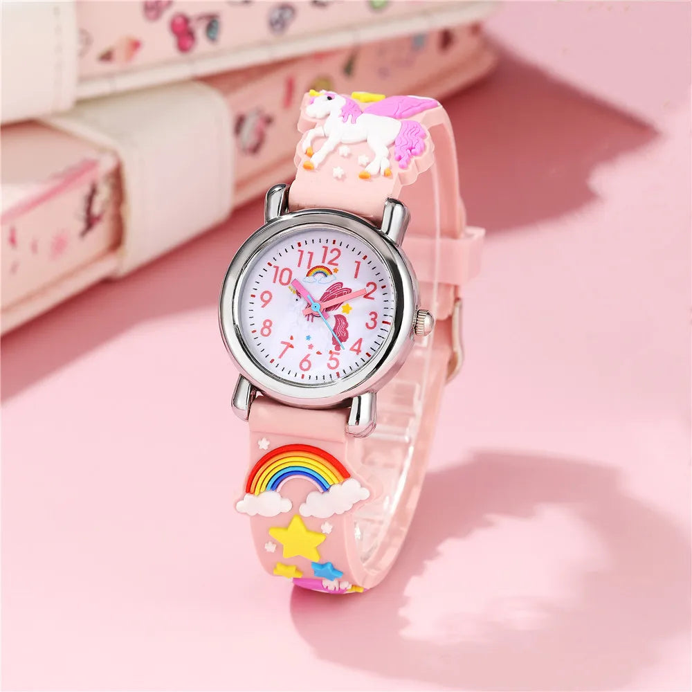 Cute Candy Color Silicone Strap Unicorn Pattern Quartz Childrens Watch