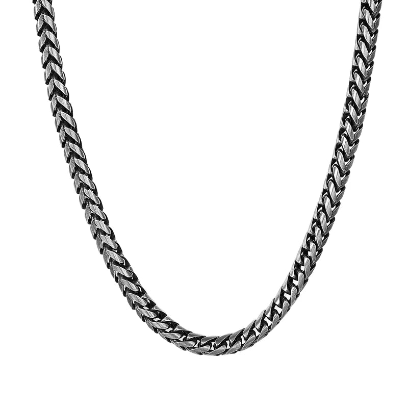 Mens Vintage Oxidized Cool Curb Cuban Chain Stainless Steel Necklace