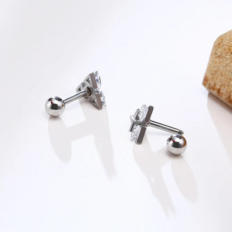 Mens Stud Earring Triangle Pierced Crystal Zircon Stud Earrings