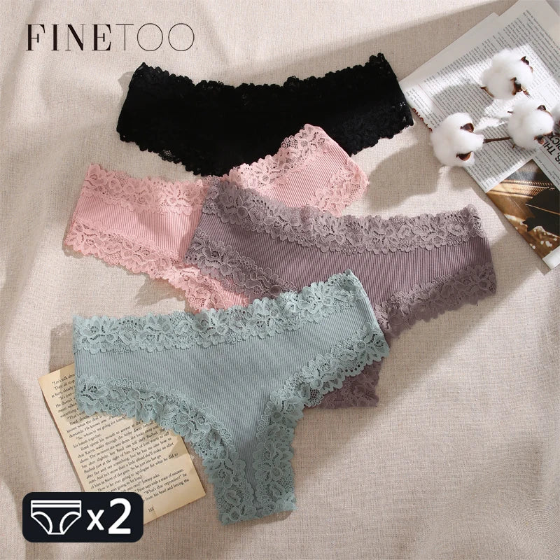 2pcs Womens Cotton Underwear Sexy Lace Floral Panties Low Rise Comfortable