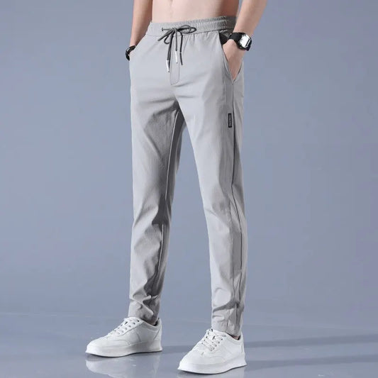 Ice Silk Mens Pants Summer Elastic Breathable Straight Leg Sweatpants