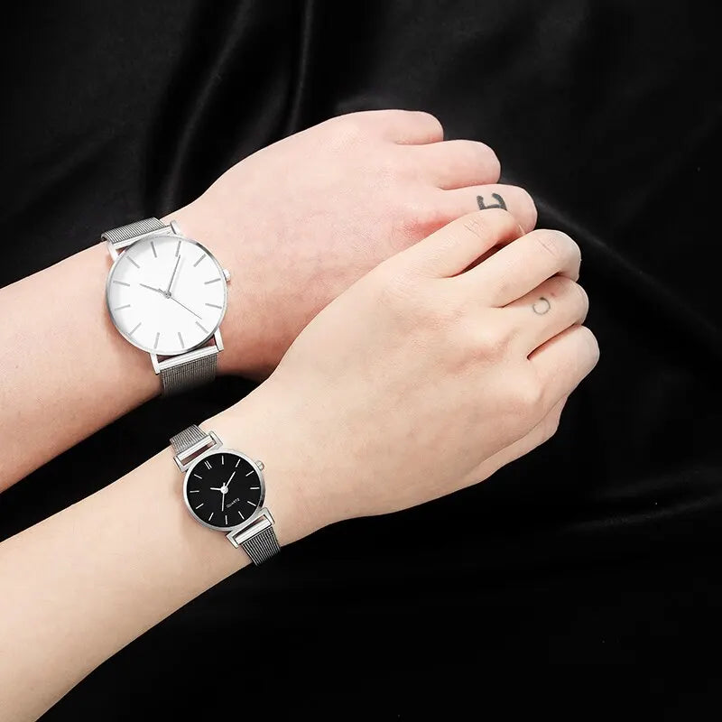 Stainless Steel Quartz Couple Watches For Women Men