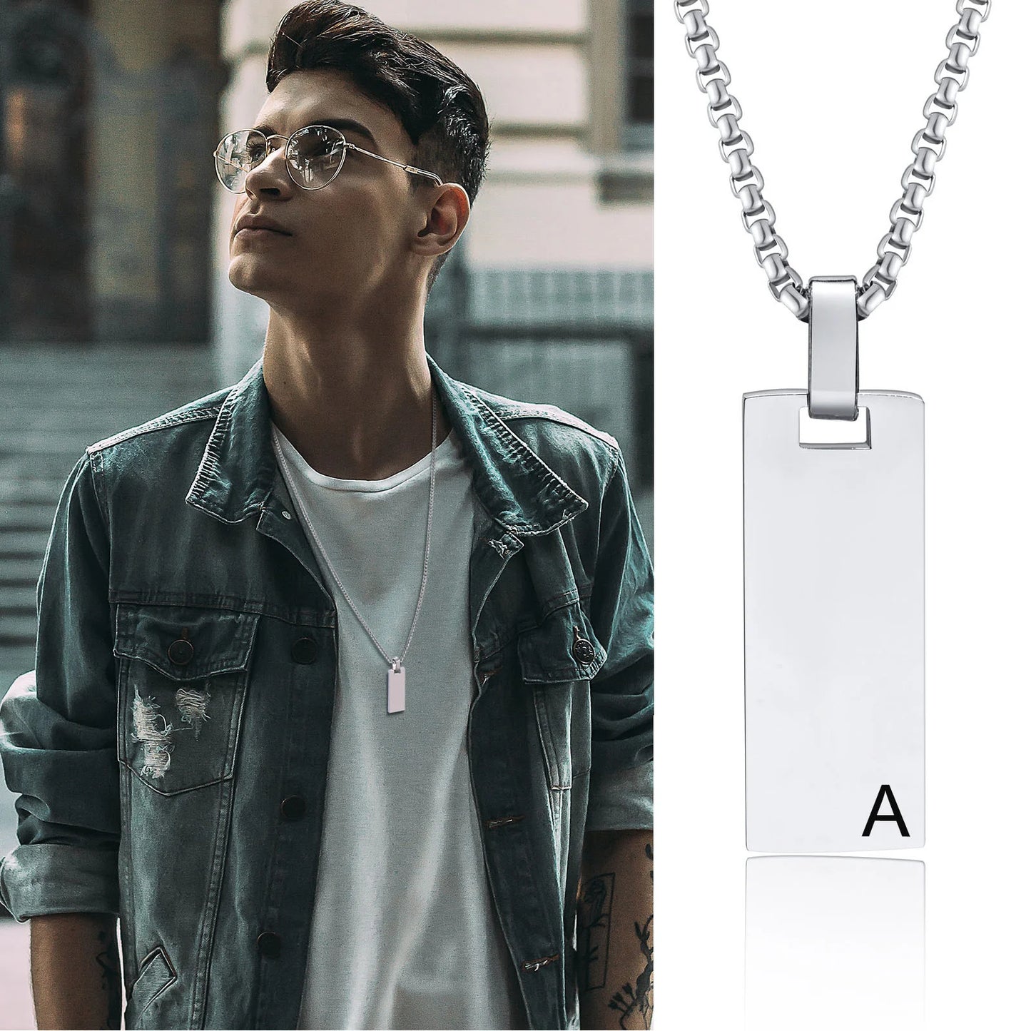 Mens Initial Vertical Bar Necklaces Waterproof Stainless Steel