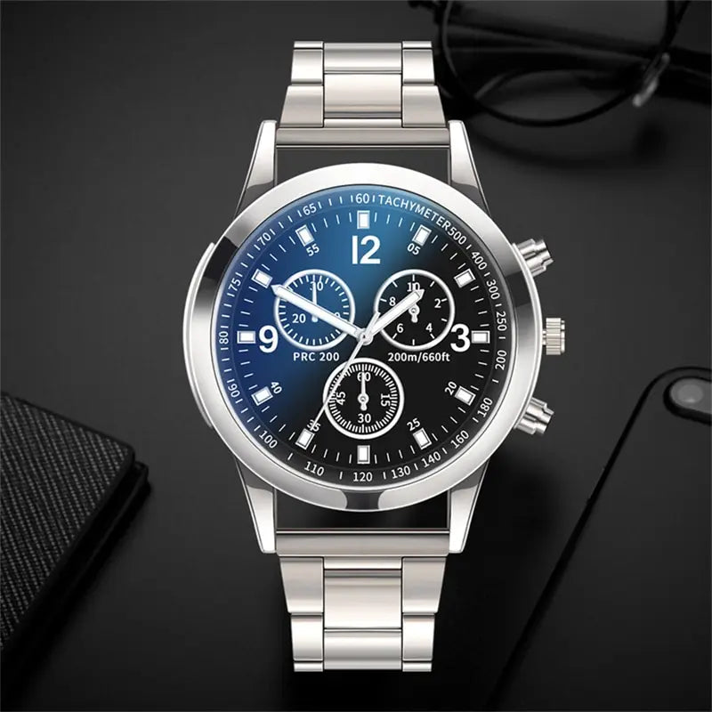 Mens Stainless Steel Watch Quartz Wristwatch