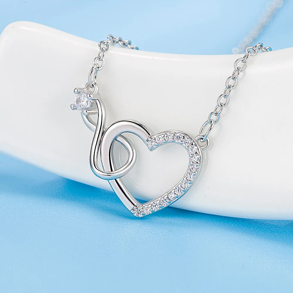 925 Sterling Silver Zircon Heart Interlocking Necklaces For Women