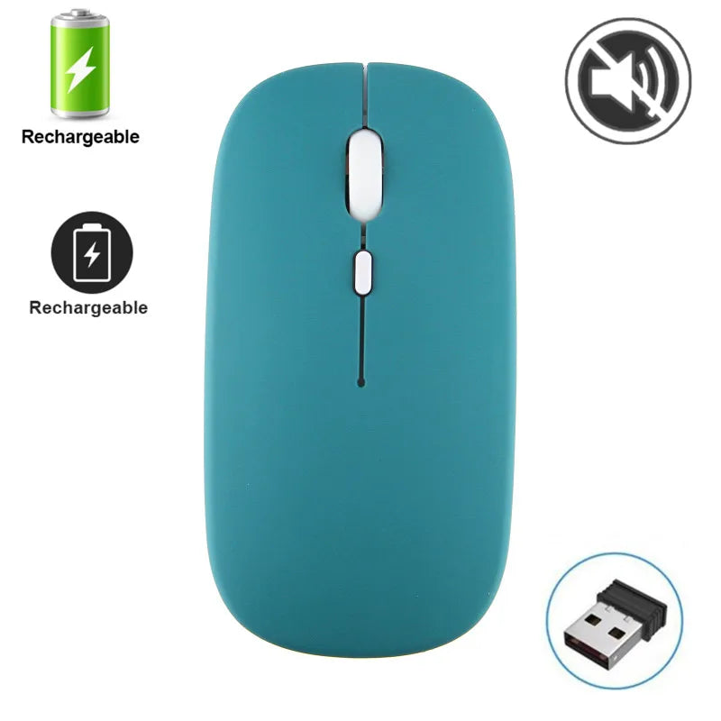 Silent Rechargeable Wireless Bluetooth Mouse 2.4Ghz USB Mice