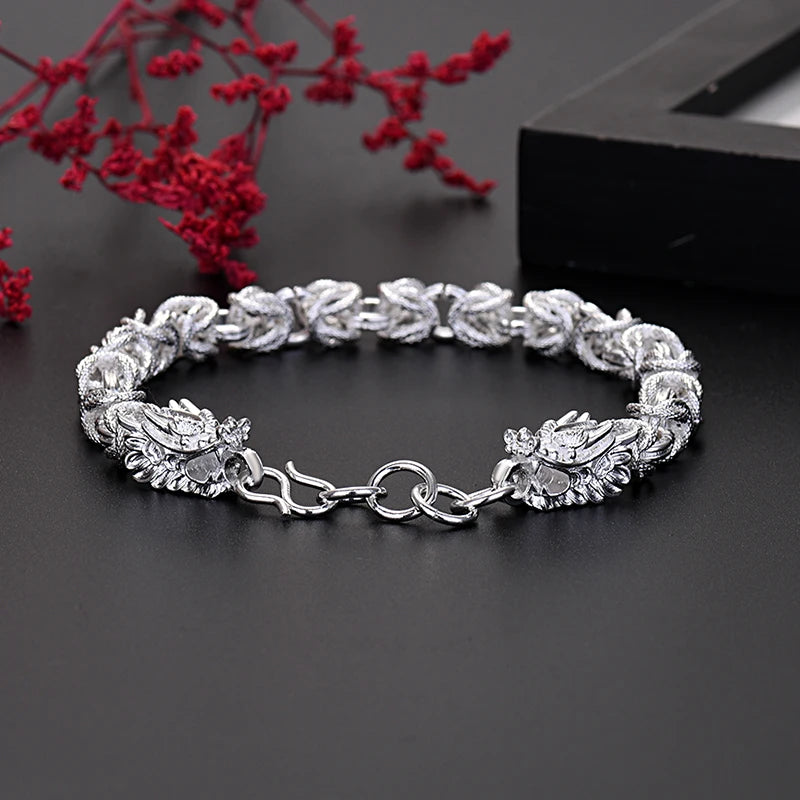 Noble 925 Sterling Silver Exquisite Dragon Head Unisex Bracelets