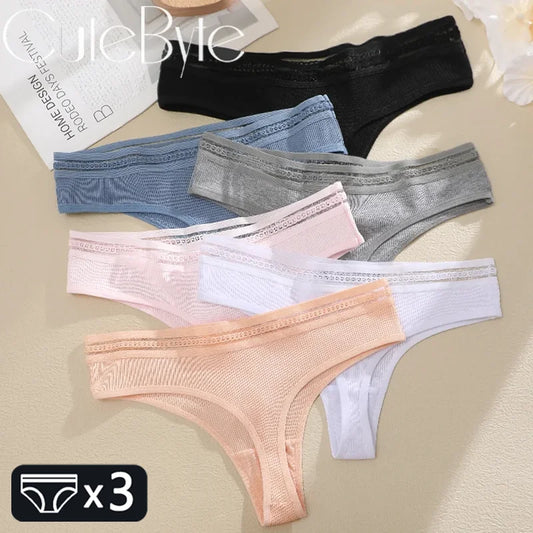 3pcs Seamless Cotton Thongs Panties Womens Sport Underwear