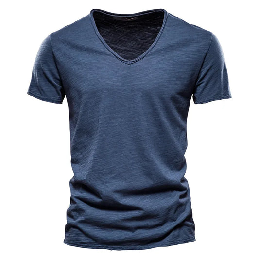 Cotton Mens T-shirt V neck Slim Fit Tops Tees Short Sleeve T Shirt