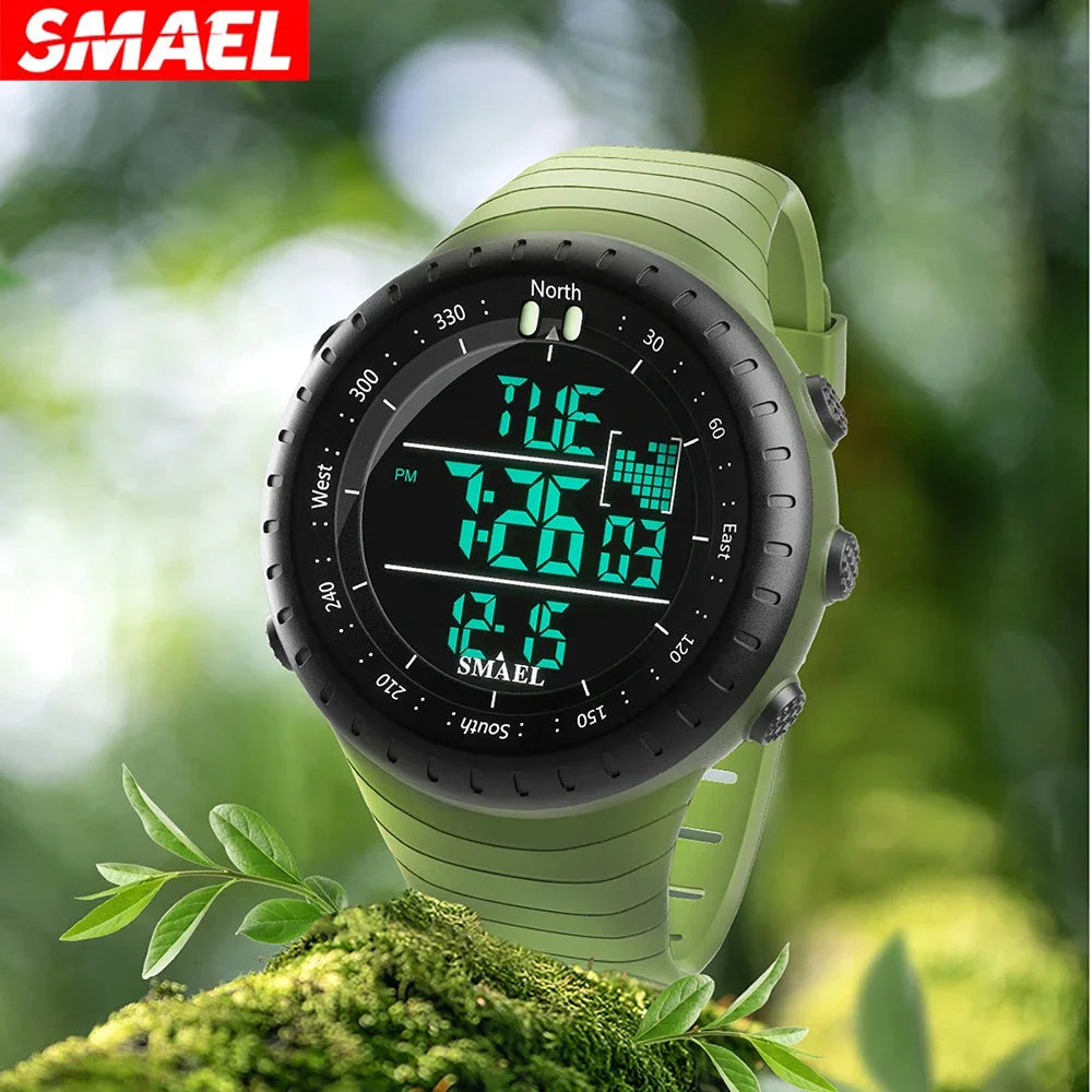 Mens Digital Night Light Alarm Watch Multifunctional Outdoor