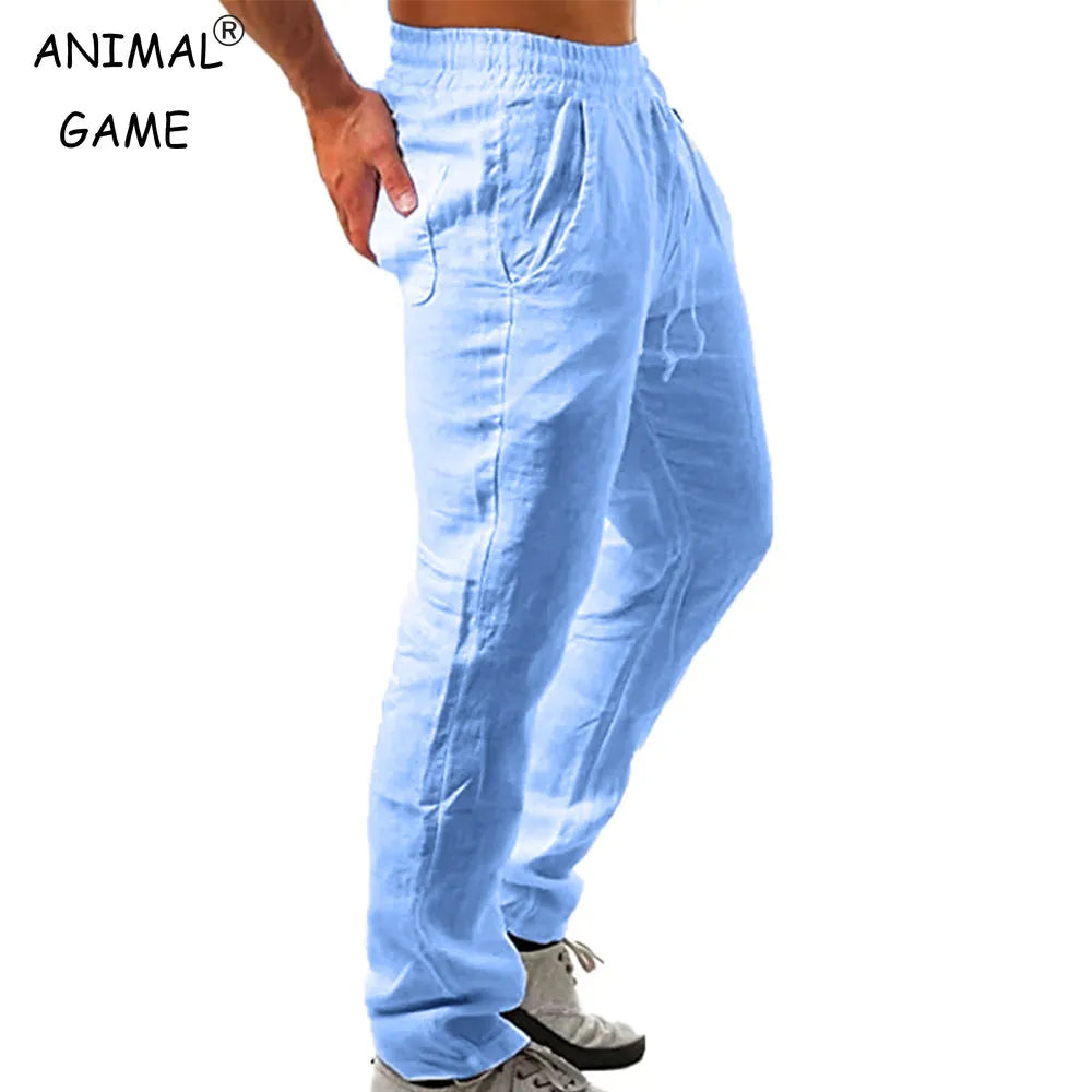 Summer Mens Linen Pants Breathable Solid Color Comfortable Pants