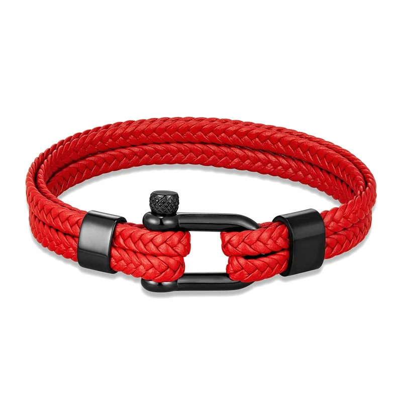 Navy Style Men U shape Shackle Woven Multilayer Leather Bracelets