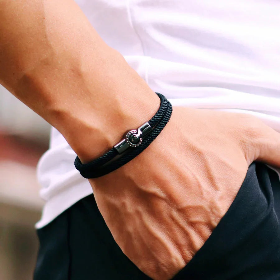 Mens Rope Bracelet Magnet Buckle Double Layer Cord Nautical Bracelets