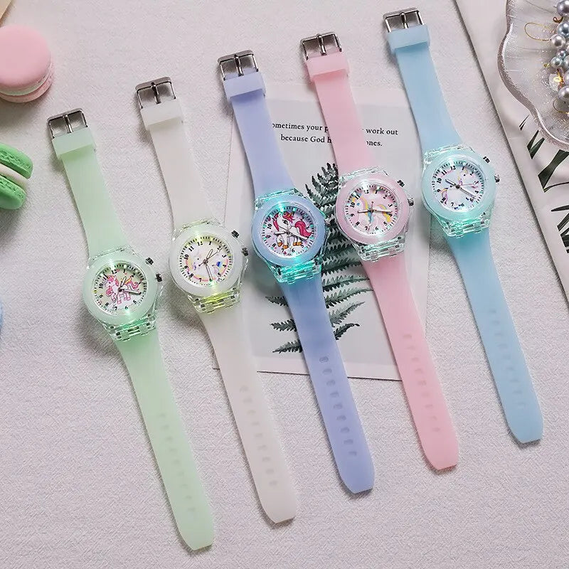 Kids LED Luminous Unicorn Students Silicone Quartz Watch