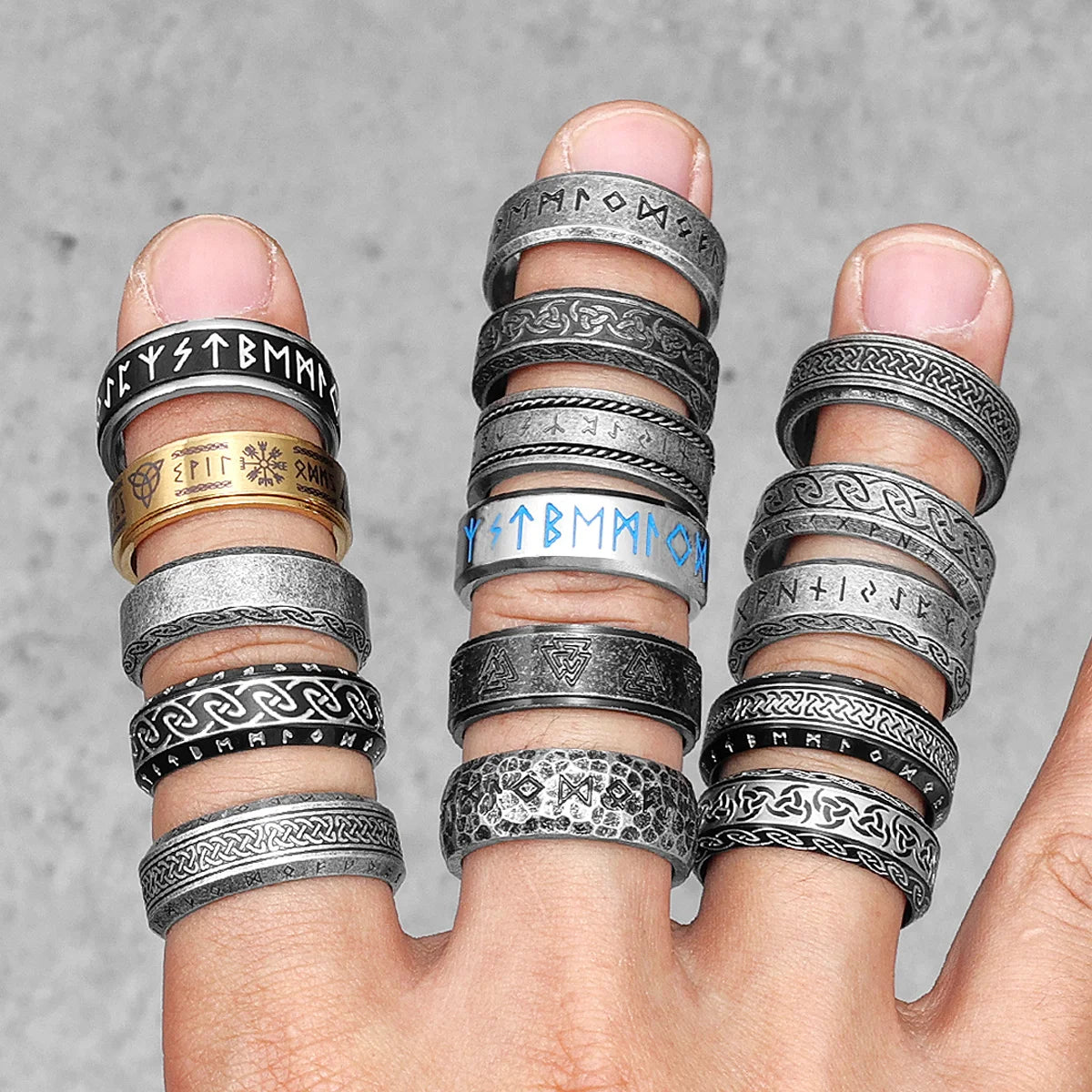 Vintage Nordic Viking Runes Celtic Knot Series Stainless Steel Mens Ring