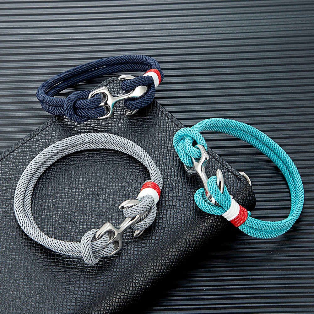 Men Women Nautical Survival Rope Bracelets Stainless Steel Anchor Buckle