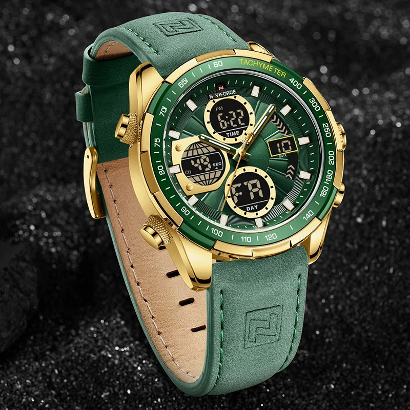 Mens Leather Military Sport Waterproof Watch Quartz Chronograph Wristwatch