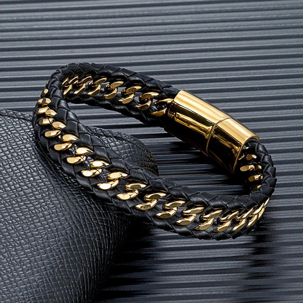 Punk Men Braided Woven Leather Bracelets for Friend Charm