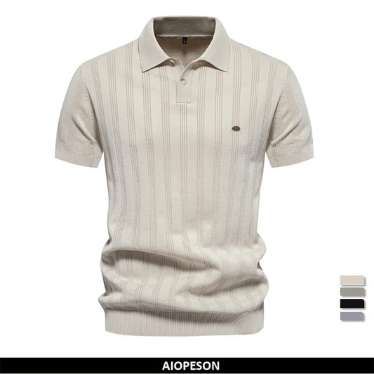 Summer Ribbed Knit Mens Polo Shirt Breathable and Cool