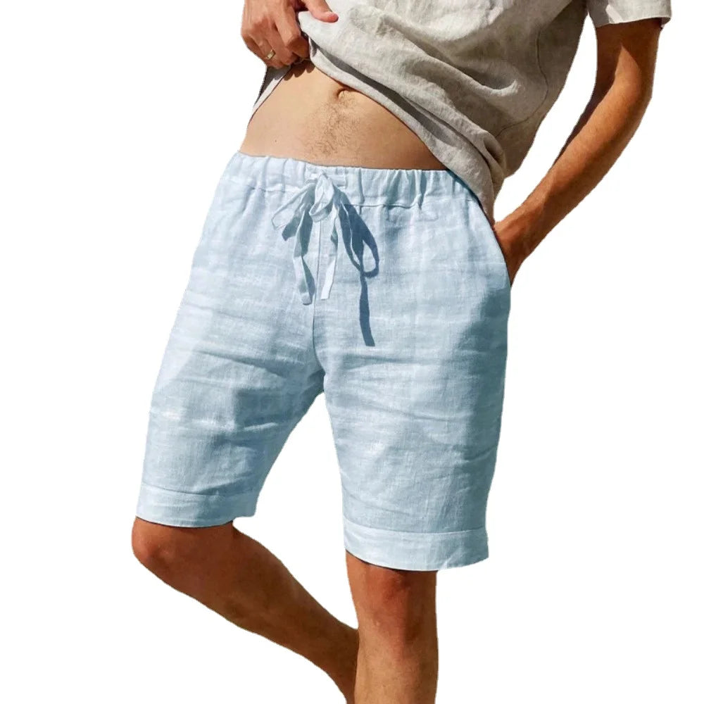 Mens Cotton Linen Shorts Beach Pants Summer Breathable