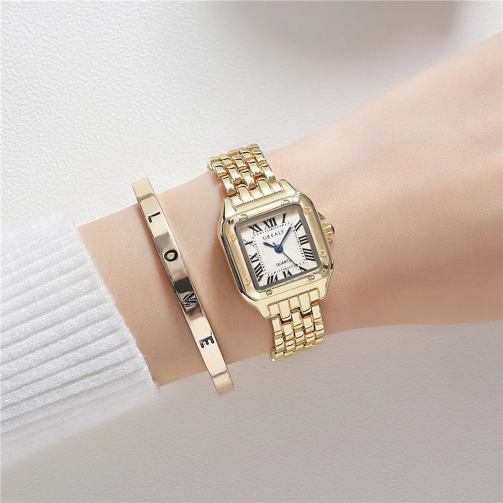 Womens Fashion Square Watch Alloy Strap Luxury Ladies Quartz Wristwatches