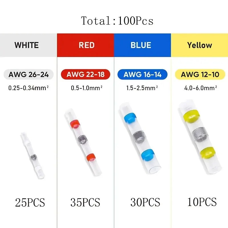 100pcs Waterproof Solder Seal Heat Connector Shrink Butt Connectors