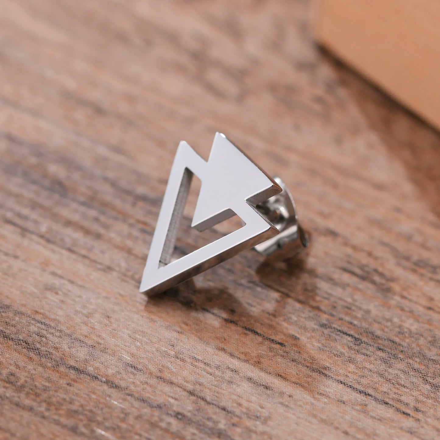 Stud Earring Men Stainless Steel Double Triangle Arrow Geometric Earrings