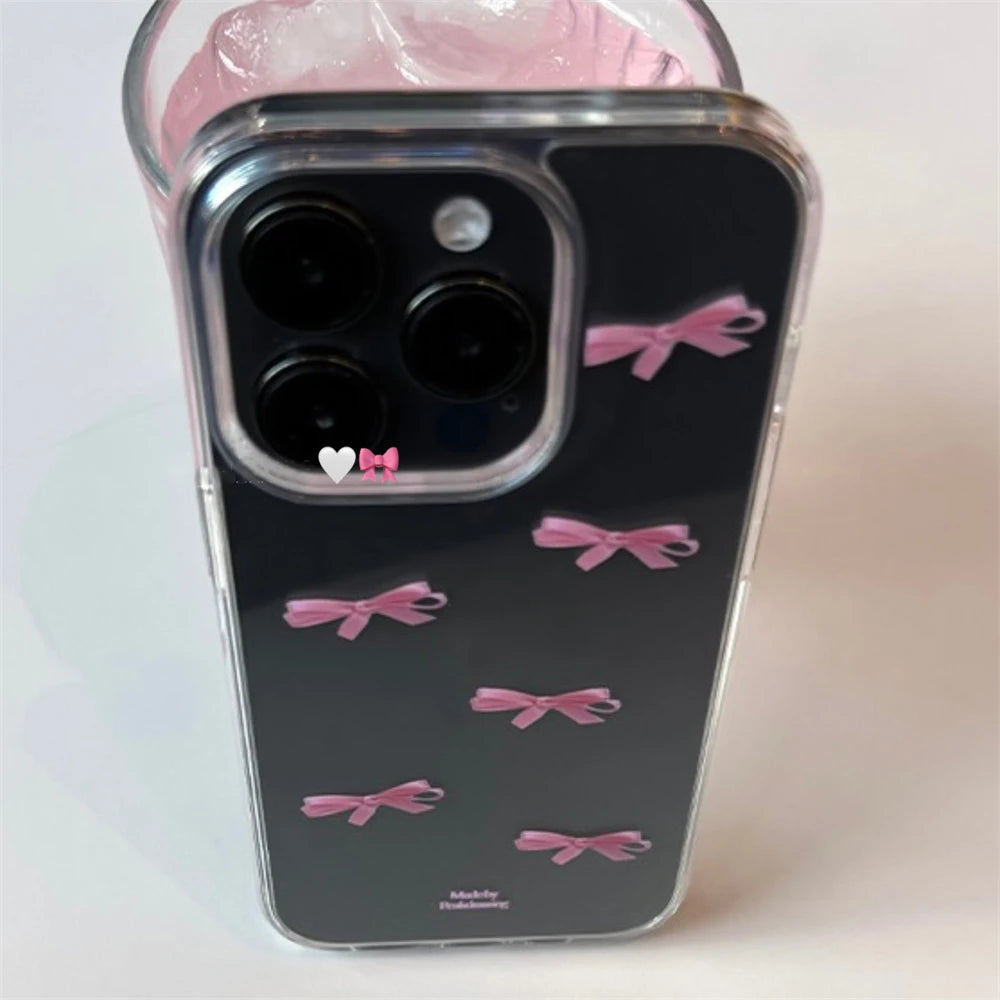 Cute Pink Bow Transparent Phone Case For iPhone 15 14 13 12 11 Pro Max