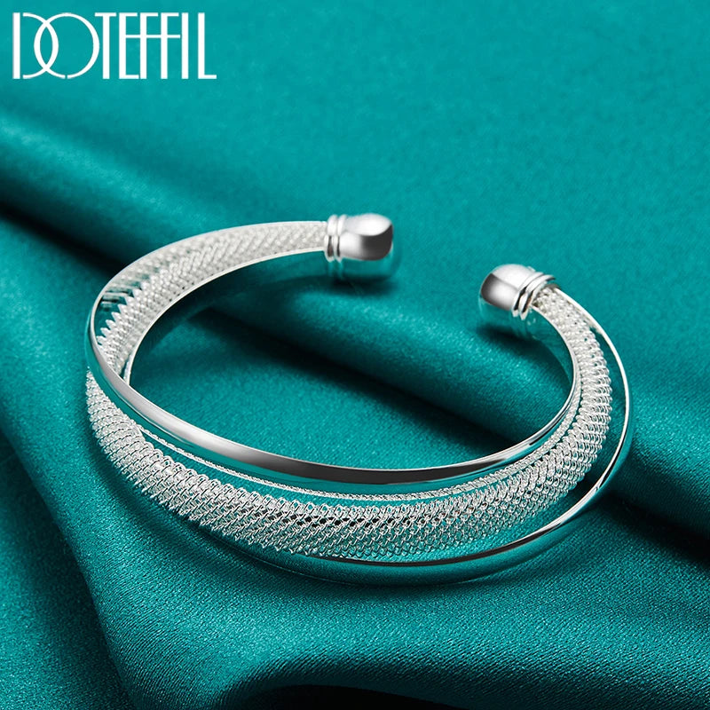 925 Sterling Silver Large Reticulated Smooth Unisex Bangle Bracelet