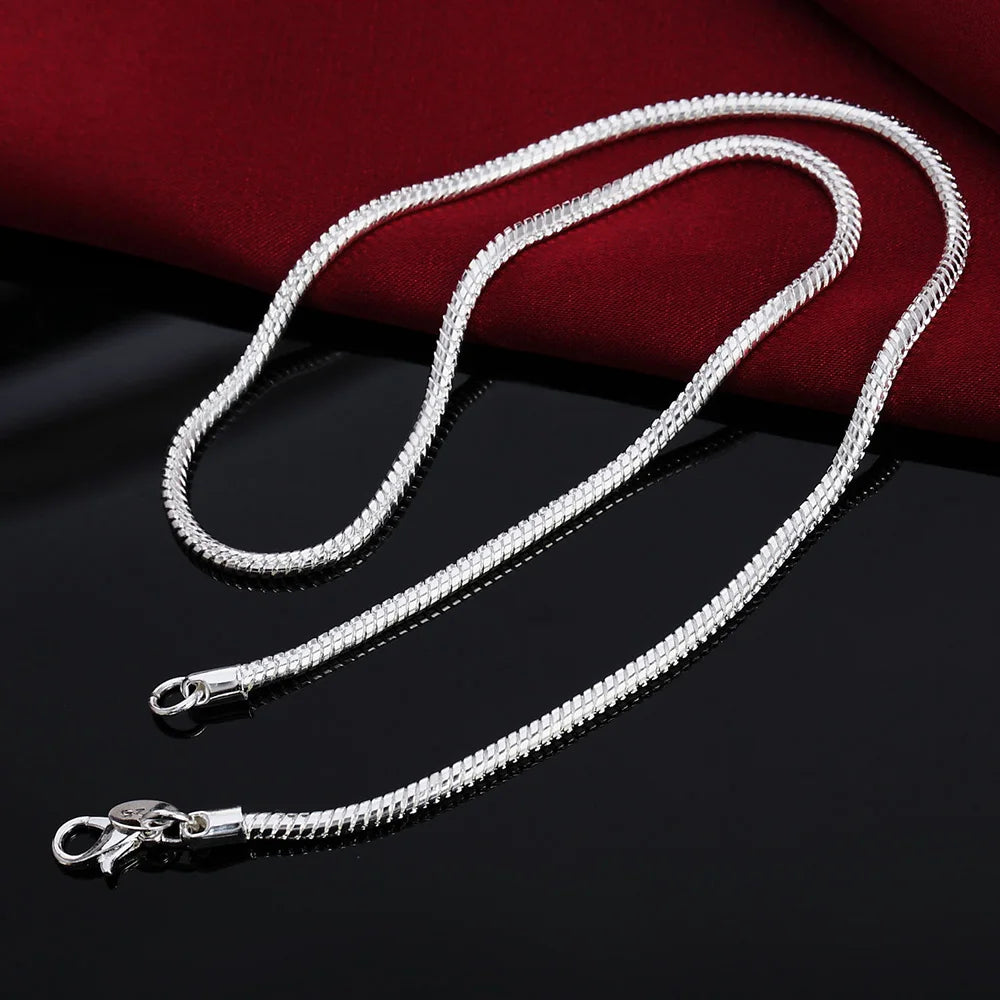 925 Sterling Silver Solid Snake Chain Necklace For Mens Womens