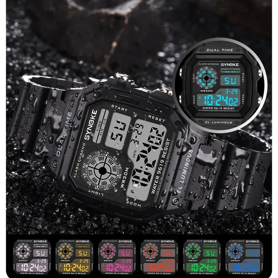 Mens Digital Watch Sports Luminous Multifunction Waterproof  Wristwatch