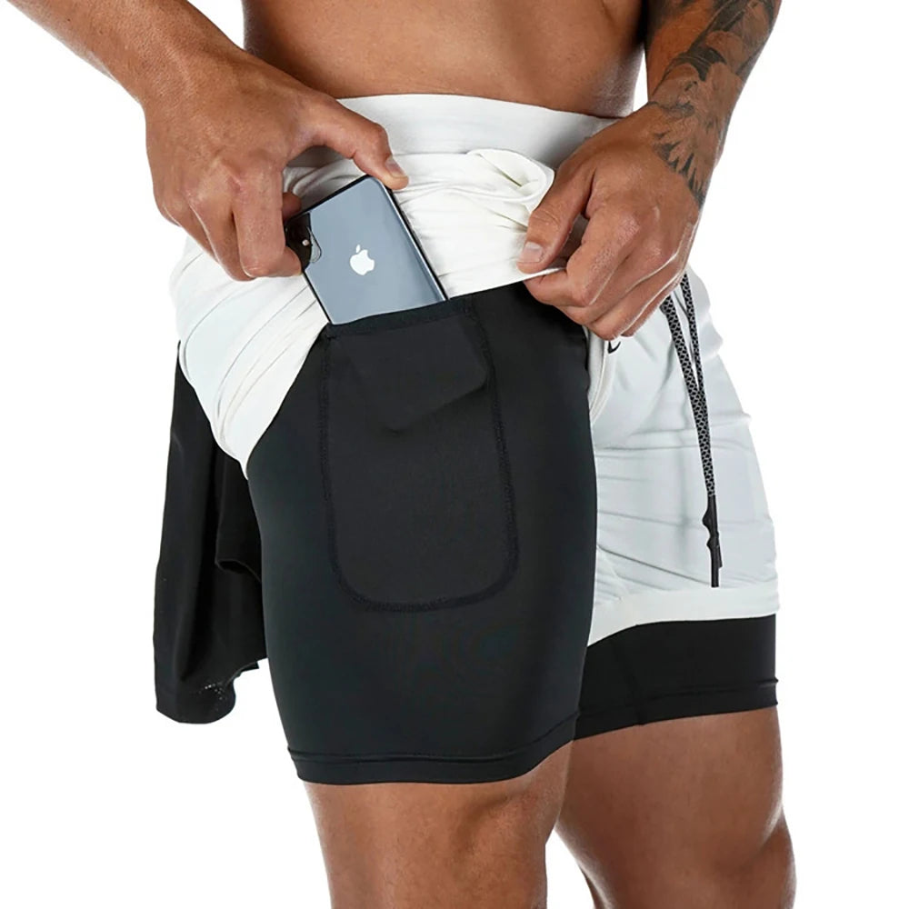 Mens Running Shorts 2 In 1 Double Deck Sport Shorts Sportswear