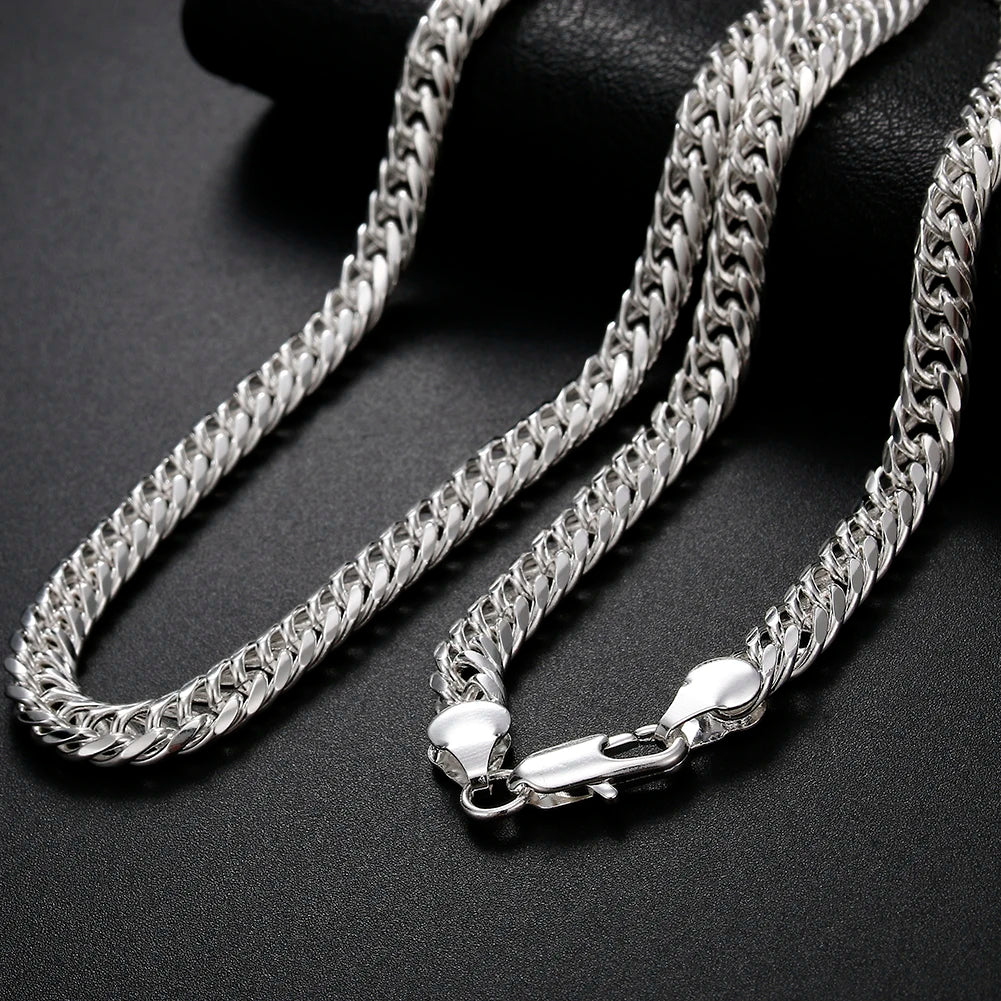 925 Sterling Silver Unisex 6MM Geometric Chain Bracelets Neckalces