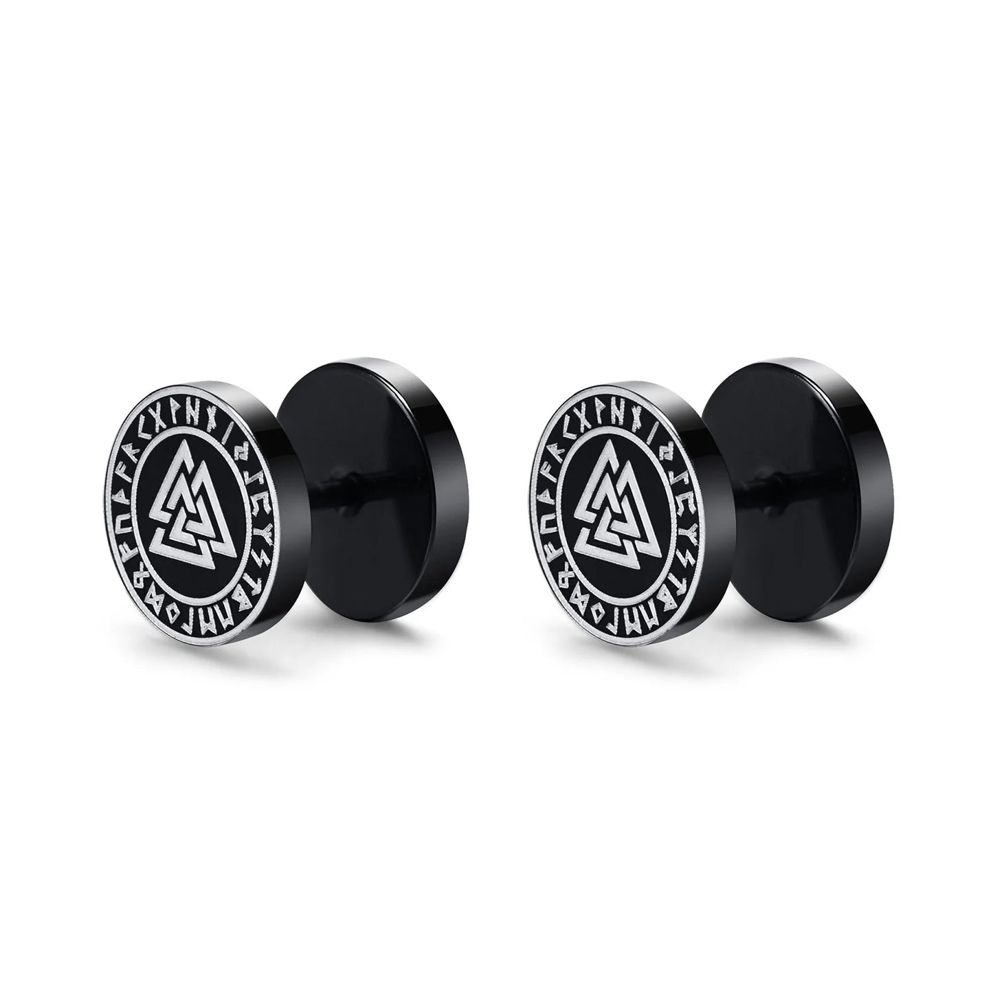 Gothic Norse Viking Runes Stud Earrings for Men Rock Punk Stainless Steel