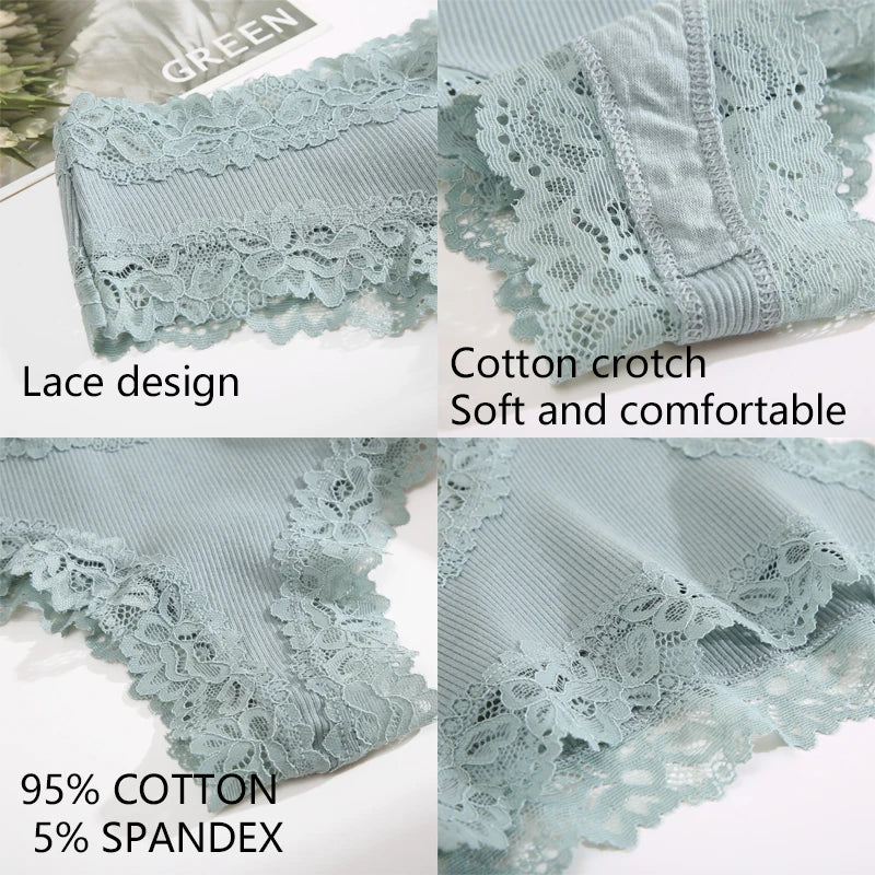 2pcs Womens Cotton Underwear Sexy Lace Floral Panties Low Rise Comfortable