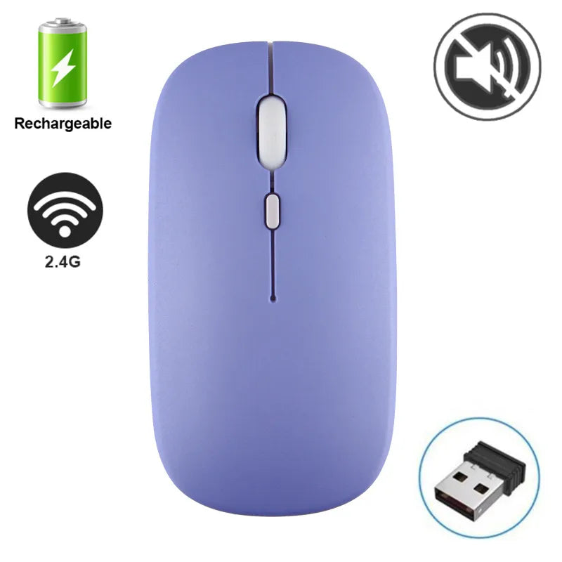 Silent Rechargeable Wireless Bluetooth Mouse 2.4Ghz USB Mice