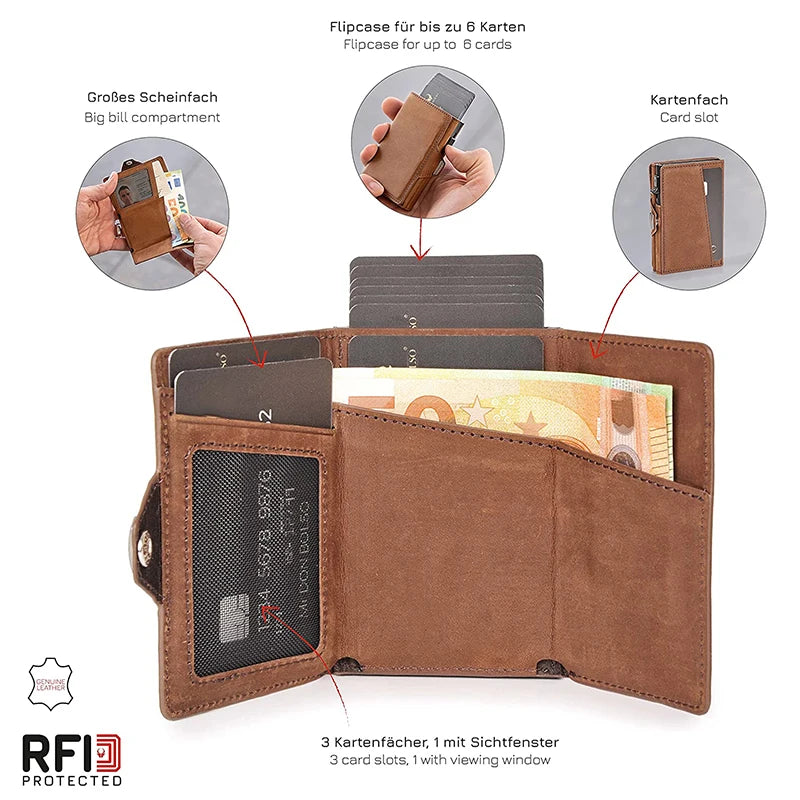 Pop Up Credit Card Case with RFID Protection Genuine Leather  Wallet