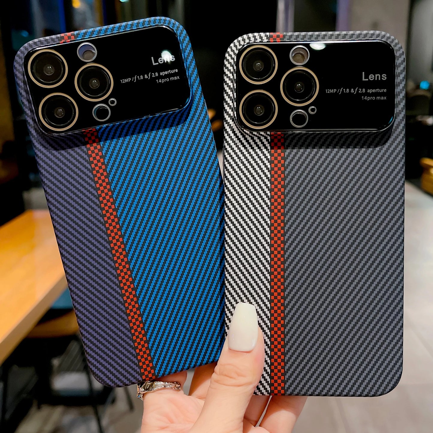 Carbon Fiber Large Lens Phone Case For iPhone 12 13 14 Pro Max