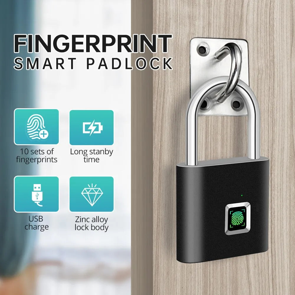 Keyless USB Charging Fingerprint Lock Smart Padlock Waterproof Door Lock