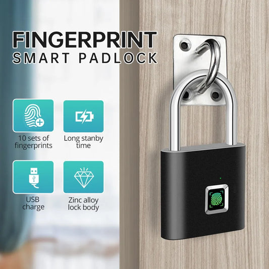 Keyless USB Charging Fingerprint Lock Smart Padlock Waterproof Door Lock