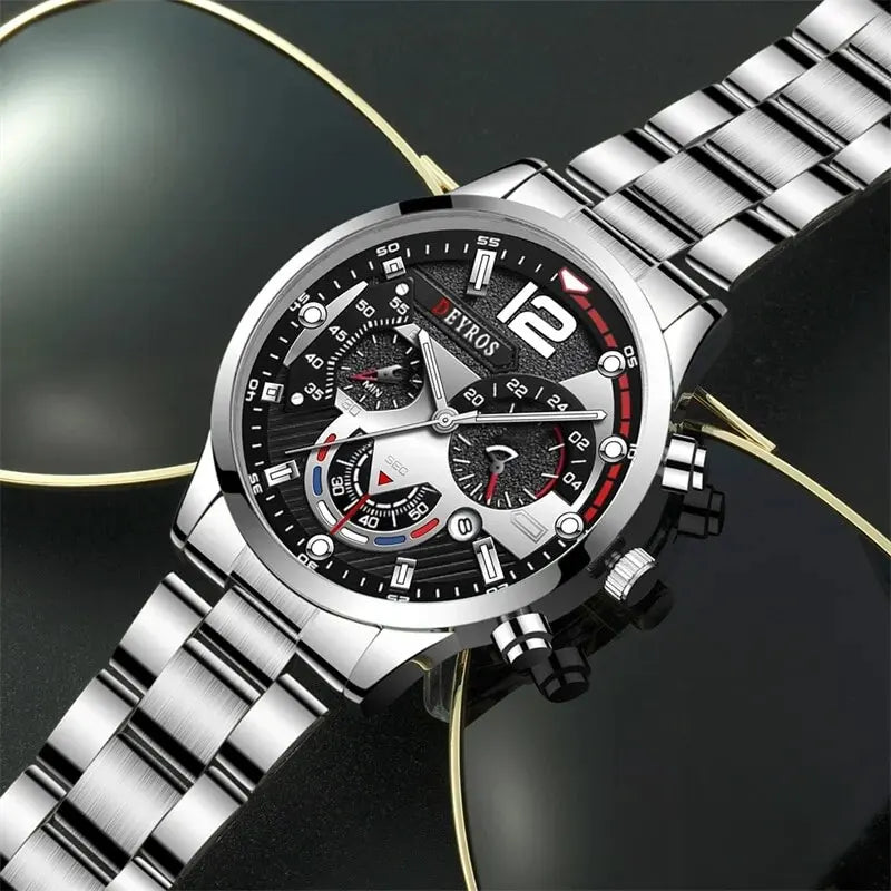 Mens Silver Quartz Watch With Stainless Steel Bracelet