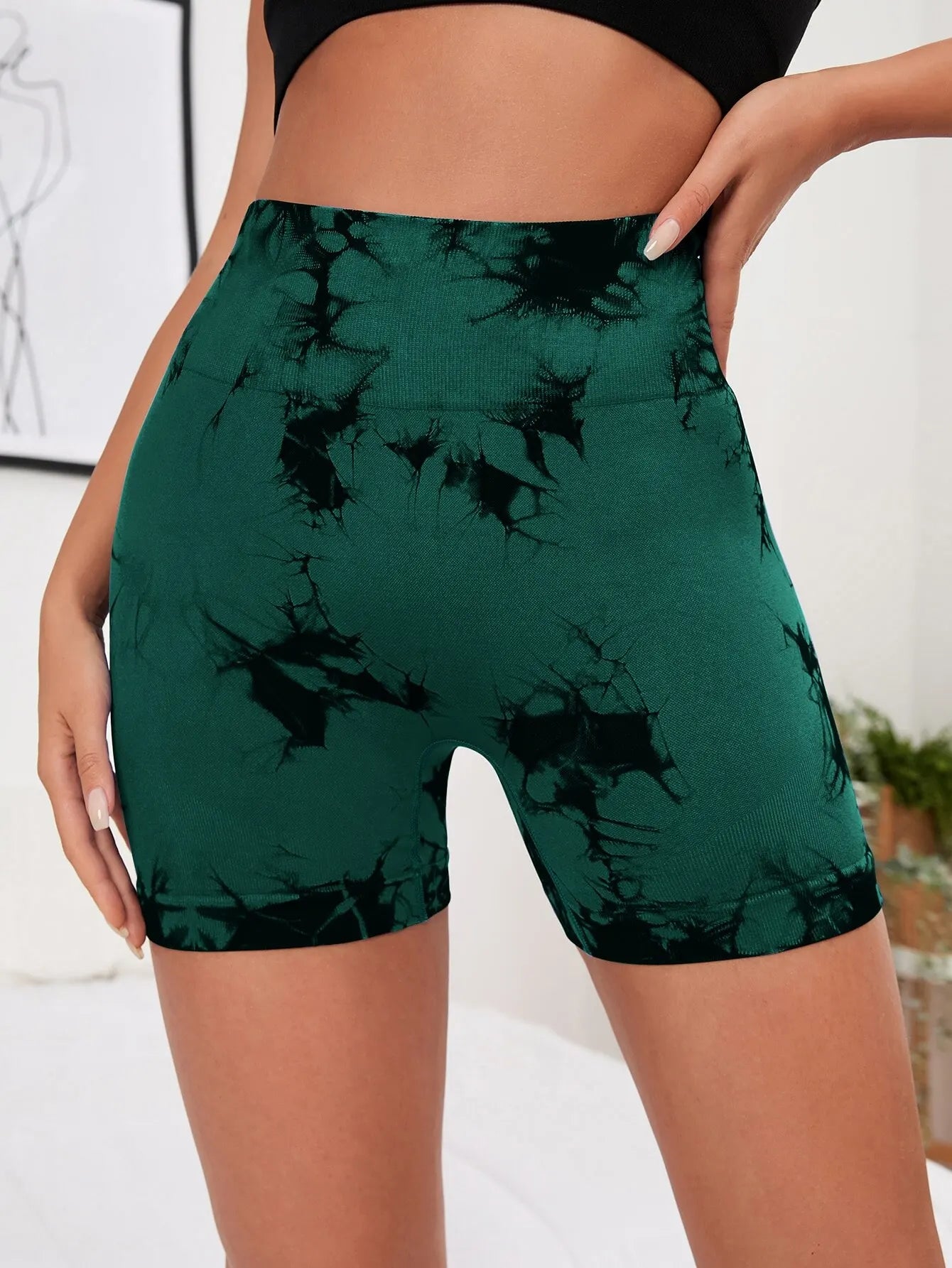 Seamless Tie Dye Style High Waist Yoga Tight Shorts