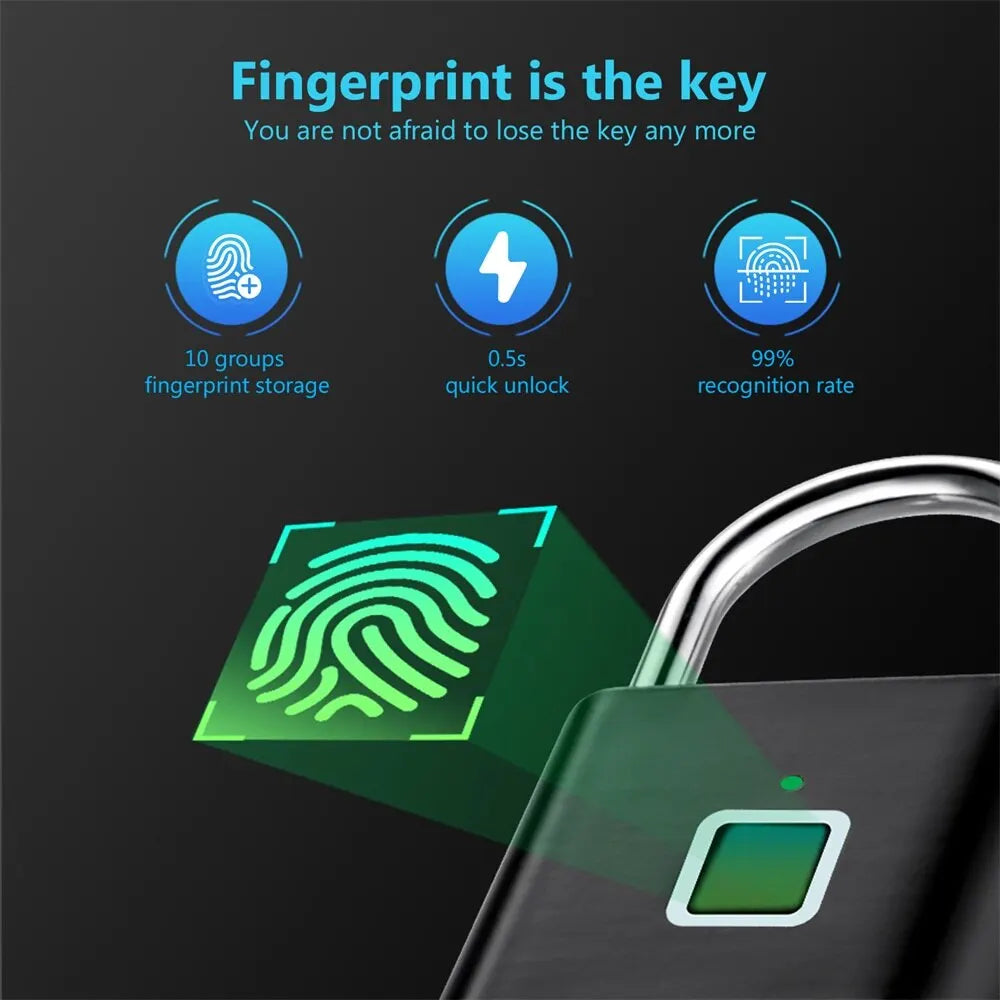 Keyless USB Charging Fingerprint Lock Smart Padlock Waterproof Door Lock