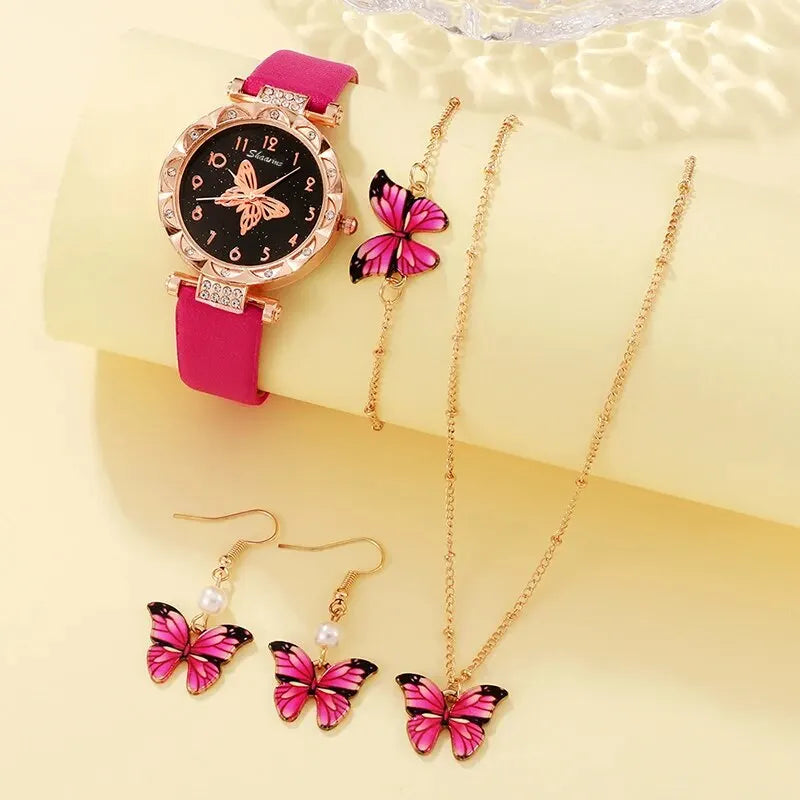 5PCS Set Womens Fashion Quartz Watch Jewelry Set