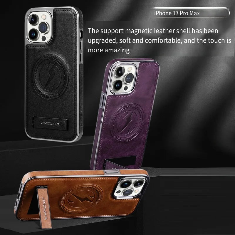 Leather Fold Holder Phone Case for iPhone 15 14 13 12 Pro Max