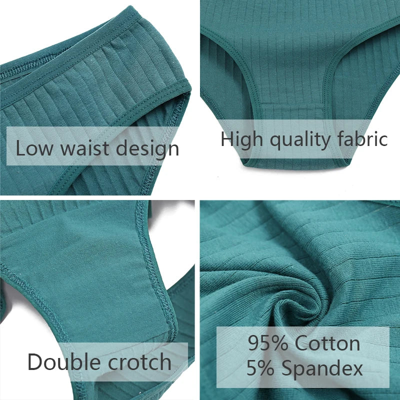 3pcs Cotton Panties Soft Striped Underpants Sexy Solid Color Briefs